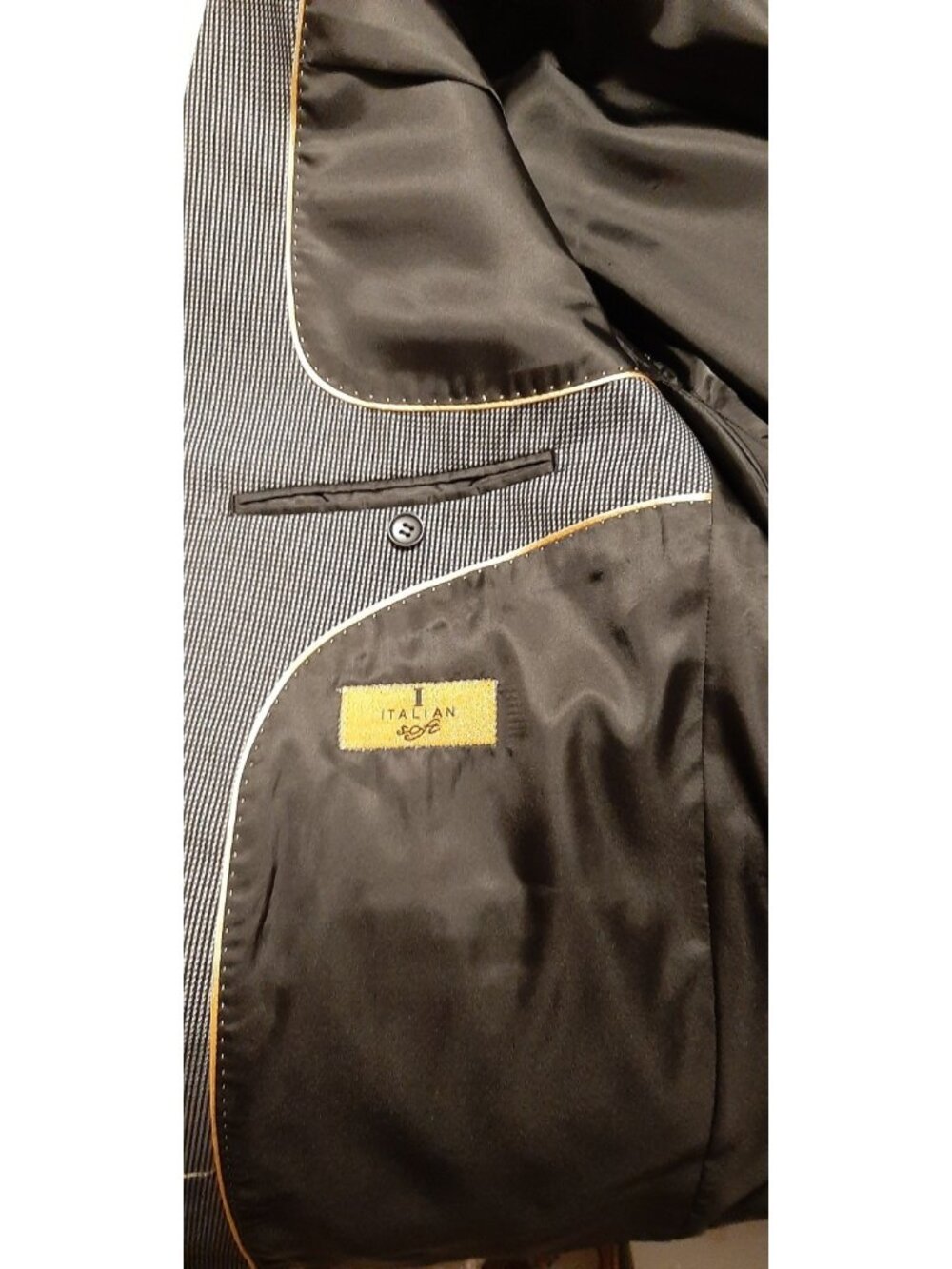 I Italian Soft Mens Suit Jacket 48R Black & Gray Pinpoint Pattern - Picture 8 of 13
